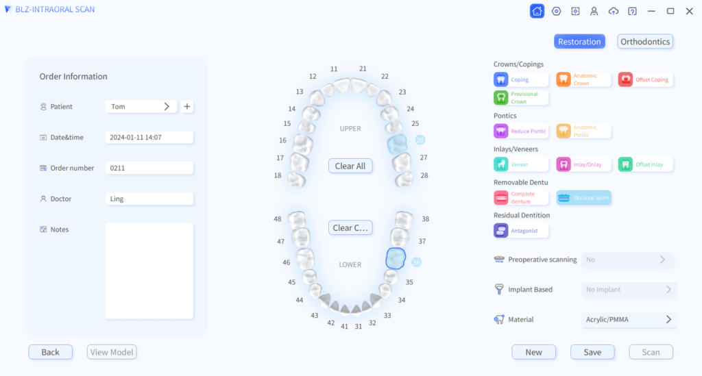 edentulous case scan create order